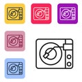 Black line Vinyl player with a vinyl disk icon isolated on white background. Set icons in color square buttons. Vector Royalty Free Stock Photo