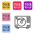 Black line Vinyl player with a vinyl disk icon isolated on white background. Set icons in color square buttons. Vector Royalty Free Stock Photo