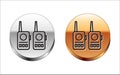 Black line Walkie talkie icon isolated on white background. Portable radio transmitter icon. Radio transceiver sign Royalty Free Stock Photo