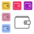 Black line Wallet icon isolated on white background. Purse icon. Cash savings symbol. Set icons in color square buttons Royalty Free Stock Photo