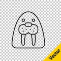 Black line Walrus animal icon isolated on transparent background. Vector