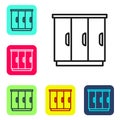 Black line Wardrobe icon isolated on white background. Cupboard sign. Set icons in color square buttons. Vector