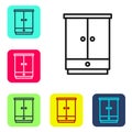 Black line Wardrobe icon isolated on white background. Cupboard sign. Set icons in color square buttons. Vector Royalty Free Stock Photo