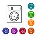 Black line Washer icon isolated on white background. Washing machine icon. Clothes washer - laundry machine. Home Royalty Free Stock Photo