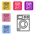 Black line Washer icon isolated on white background. Washing machine icon. Clothes washer - laundry machine. Home appliance symbol Royalty Free Stock Photo