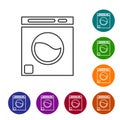 Black line Washer icon isolated on white background. Washing machine icon. Clothes washer - laundry machine. Home Royalty Free Stock Photo