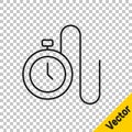 Black line Watch with a chain icon isolated on transparent background. Vector