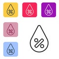 Black line Water drop percentage icon isolated on white background. Humidity analysis. Set icons in color square buttons Royalty Free Stock Photo