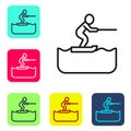 Black line Water skiing man icon isolated on white background. Set icons in color square buttons. Vector Royalty Free Stock Photo