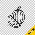 Black line Watermelon icon isolated on transparent background. Vector Royalty Free Stock Photo