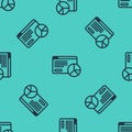 Black line Web analytics information and development website statistic icon isolated seamless pattern on green Royalty Free Stock Photo