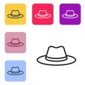 Black line Western cowboy hat icon isolated on white background. Set icons in color square buttons. Vector Royalty Free Stock Photo