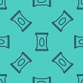 Black line Wet wipe pack icon isolated seamless pattern on green background. Vector Royalty Free Stock Photo