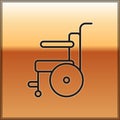 Black line Wheelchair for disabled person icon isolated on gold background. Vector