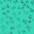 Black line Wheelchair for disabled person icon isolated seamless pattern on green background. Vector