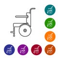 Black line Wheelchair for disabled person icon isolated on white background. Set icons in color circle buttons. Vector Royalty Free Stock Photo