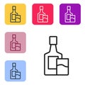 Black line Whiskey bottle and glass icon isolated on white background. Set icons in color square buttons. Vector Royalty Free Stock Photo