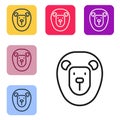 Black line Wild lion icon isolated on white background. Set icons in color square buttons. Vector