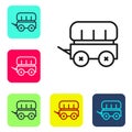 Black line Wild west covered wagon icon isolated on white background. Set icons in color square buttons. Vector Royalty Free Stock Photo