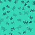 Black line Windmill icon isolated seamless pattern on green background. Vector