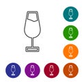 Black line Wine glass icon isolated on white background. Wineglass sign. Set icons in color circle buttons. Vector Royalty Free Stock Photo