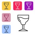 Black line Wine glass icon isolated on white background. Wineglass sign. Set icons in color square buttons. Vector Royalty Free Stock Photo