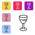 Black line Wine glass icon isolated on white background. Wineglass sign. Set icons in color square buttons. Vector Royalty Free Stock Photo