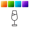 Black line Wine glass icon isolated on white background. Wineglass sign. Set icons in color square buttons. Vector Royalty Free Stock Photo