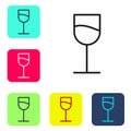 Black line Wine glass icon isolated on white background. Wineglass sign. Set icons in color square buttons. Vector Royalty Free Stock Photo