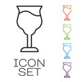 Black line Wine glass icon isolated on white background. Wineglass sign. Set icons colorful. Vector Royalty Free Stock Photo