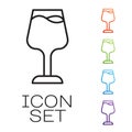 Black line Wine glass icon isolated on white background. Wineglass sign. Set icons colorful. Vector Royalty Free Stock Photo