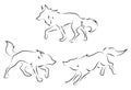 Black line wolves on white background