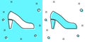 Black line Woman shoe with high heel icon isolated on green and white background. Random dynamic shapes. Vector Royalty Free Stock Photo