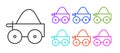 Black line Wooden four-wheel cart with hay icon isolated on white background. Set icons colorful. Vector Royalty Free Stock Photo