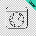 Black line Worldwide icon isolated on transparent background. Pin on globe. Vector