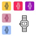 Black line Wrist watch icon isolated on white background. Wristwatch icon. Set icons in color square buttons. Vector