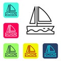 Black line Yacht sailboat or sailing ship icon isolated on white background. Sail boat marine cruise travel. Set icons in color Royalty Free Stock Photo