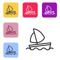 Black line Yacht sailboat or sailing ship icon isolated on white background. Sail boat marine cruise travel. Set icons Royalty Free Stock Photo