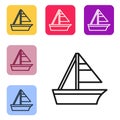 Black line Yacht sailboat or sailing ship icon isolated on white background. Sail boat marine cruise travel. Set icons Royalty Free Stock Photo