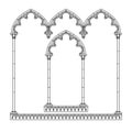 Black linear drawing of two classic gothic architectural decorative frames isolated on white Royalty Free Stock Photo