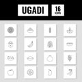 Black Linear Style Ugadi Festival Square Icons