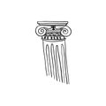 Black lined hand drawn Ancient Greece column illustration isolated on white background