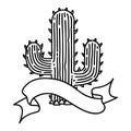 black linework tattoo with banner of a cactus Royalty Free Stock Photo