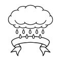 black linework tattoo with banner of a cloud raining