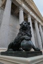 a black  lion statue, congress of deputies Madrid Estatua Royalty Free Stock Photo