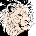 Black lion on a white background. Animal line art. Logo design, for use in graphics. Print for T-shirts, pattern for tattoos.