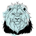 Black lion on a white background. Animal line art. Logo design, for use in graphics. Print for T-shirts, pattern for tattoos.