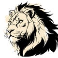 Black lion on a white background. Animal line art. Logo design, for use in graphics. Print for T-shirts, pattern for tattoos.