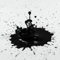 Black liquid splash creating a crown-like formation on a white surface. Droplets scatte Royalty Free Stock Photo