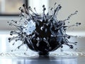 Black liquid splash forms, ferrofluid, black splash spikes, magnetic field, science experiment